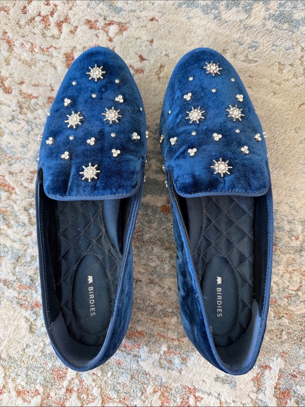 Birdies Blue Velvet Star-Embellished Loafers